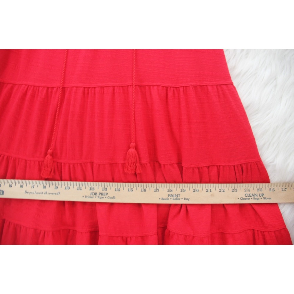 Max Studio M Red Tiered Babydoll Mini Dress Sleeveless Tassel Tie Boho Gauze - Picture 6 of 13